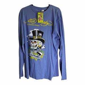 Ed Hardy Blue Graphic Long Sleeve Shirt NWT XXL